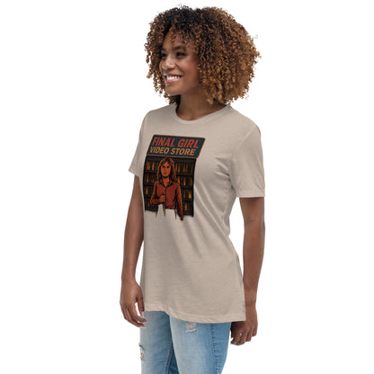 Final Girl Video Store Women's Relaxed T-Shirt  from Rare Plus Apparel – unique movie & pop culture inspired design.