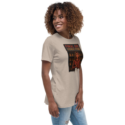 Final Girl Video Store Women's Relaxed T-Shirt  from Rare Plus Apparel – unique movie & pop culture inspired design.