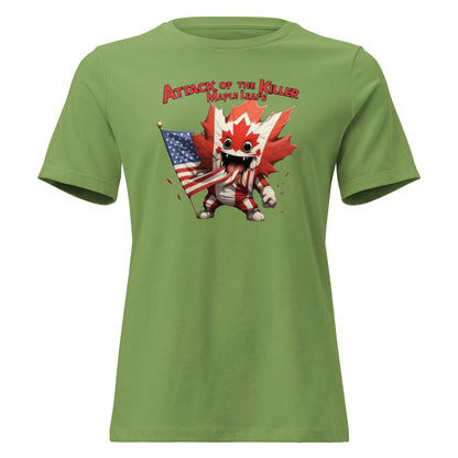 Maple Mayhem Women's Relaxed T-Shirt  from Rare Plus Apparel – unique movie & pop culture inspired design.