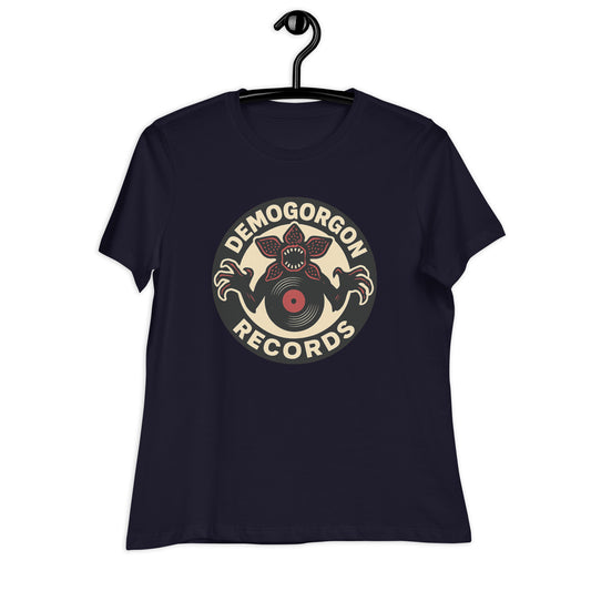 Demogorgon Records Women's Relaxed T-Shirt  from Rare Plus Apparel – unique movie & pop culture inspired design.