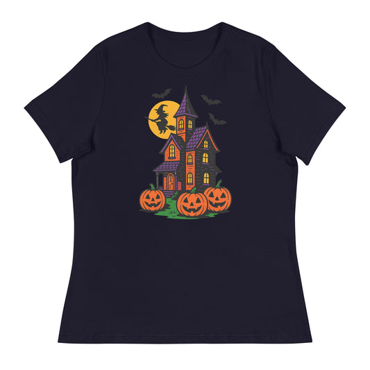 Haunted Halloween House Women's Relaxed T-Shirt  from Rare Plus Apparel – unique movie & pop culture inspired design.
