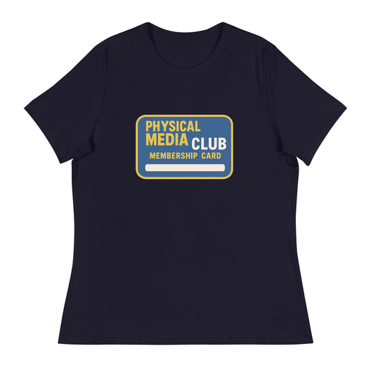 Physical Media Club Women's Relaxed T-Shirt  from Rare Plus Apparel – unique movie & pop culture inspired design.