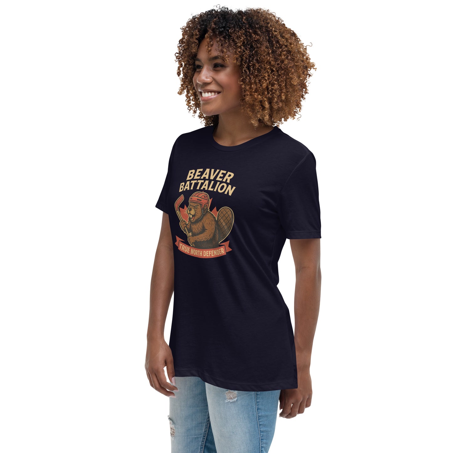 Beaver Battalion – True North Defender Women's Relaxed T-Shirt  from Rare Plus Apparel – unique movie & pop culture inspired design.