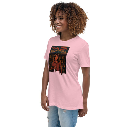 Final Girl Video Store Women's Relaxed T-Shirt  from Rare Plus Apparel – unique movie & pop culture inspired design.