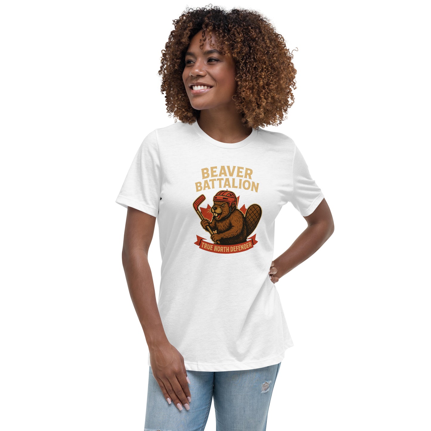 Beaver Battalion – True North Defender Women's Relaxed T-Shirt  from Rare Plus Apparel – unique movie & pop culture inspired design.