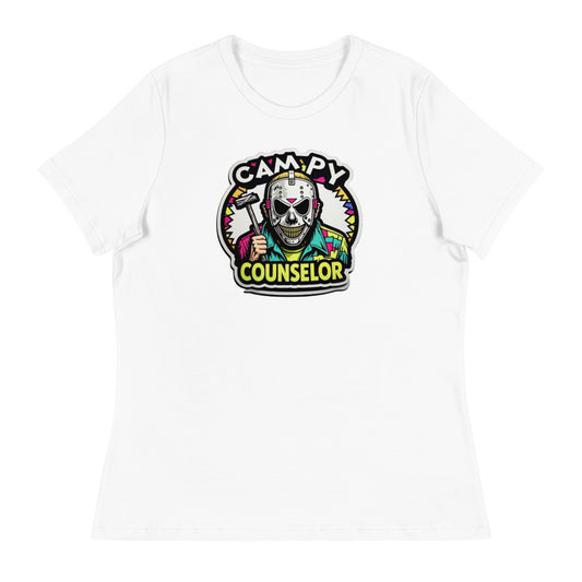 Campy Counselor Women's Relaxed T-Shirt  from Rare Plus Apparel – unique movie & pop culture inspired design.