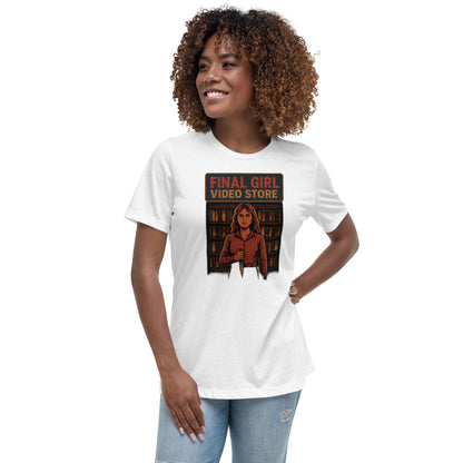 Final Girl Video Store Women's Relaxed T-Shirt  from Rare Plus Apparel – unique movie & pop culture inspired design.
