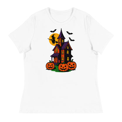Haunted Halloween House Women's Relaxed T-Shirt  from Rare Plus Apparel – unique movie & pop culture inspired design.