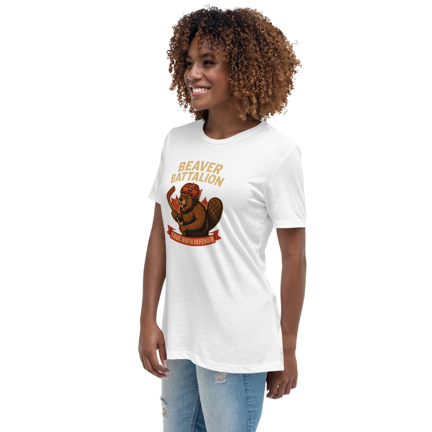 Beaver Battalion – True North Defender Women's Relaxed T-Shirt  from Rare Plus Apparel – unique movie & pop culture inspired design.