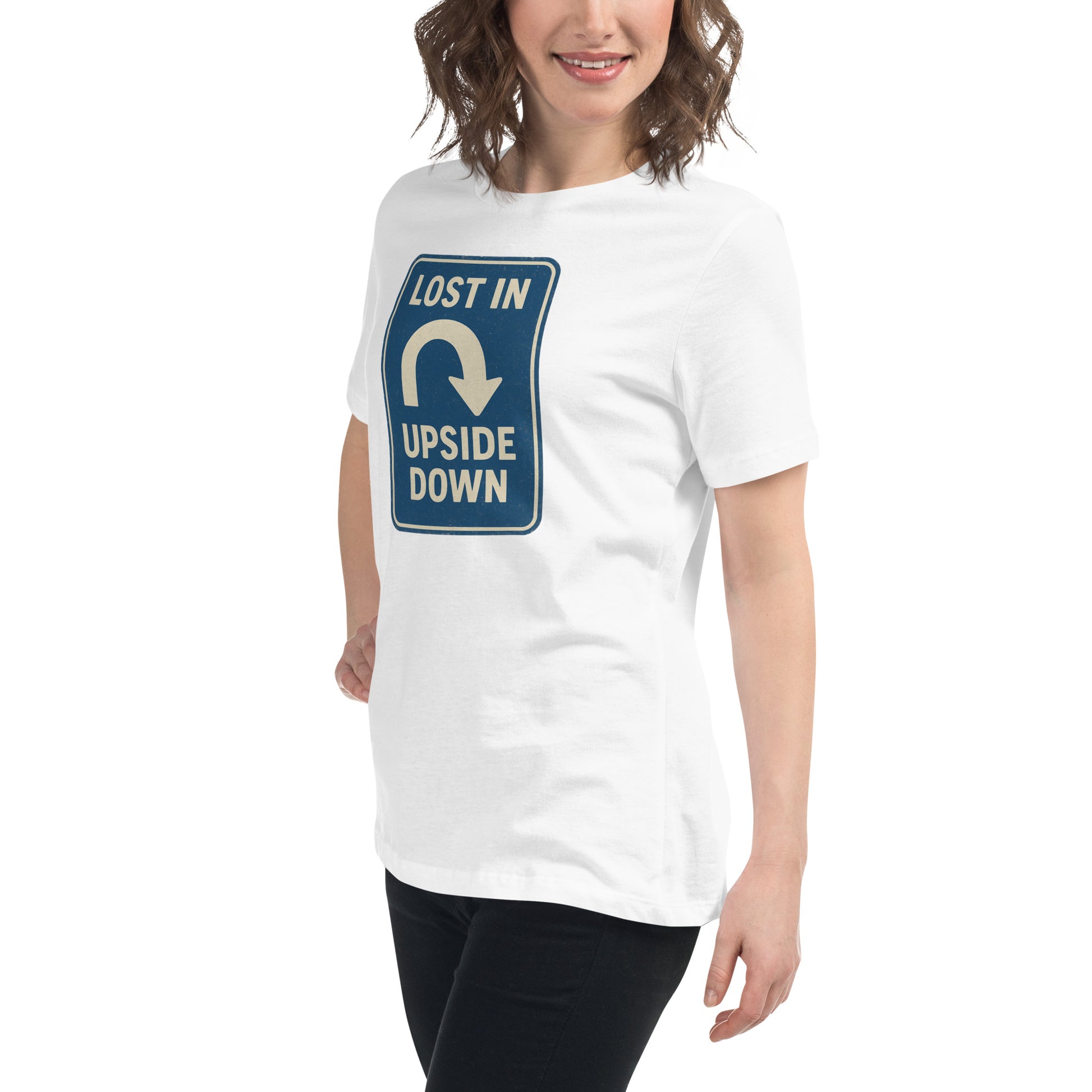 Lost in the Upside Down Women's Relaxed T-Shirt  from Rare Plus Apparel – unique movie & pop culture inspired design.