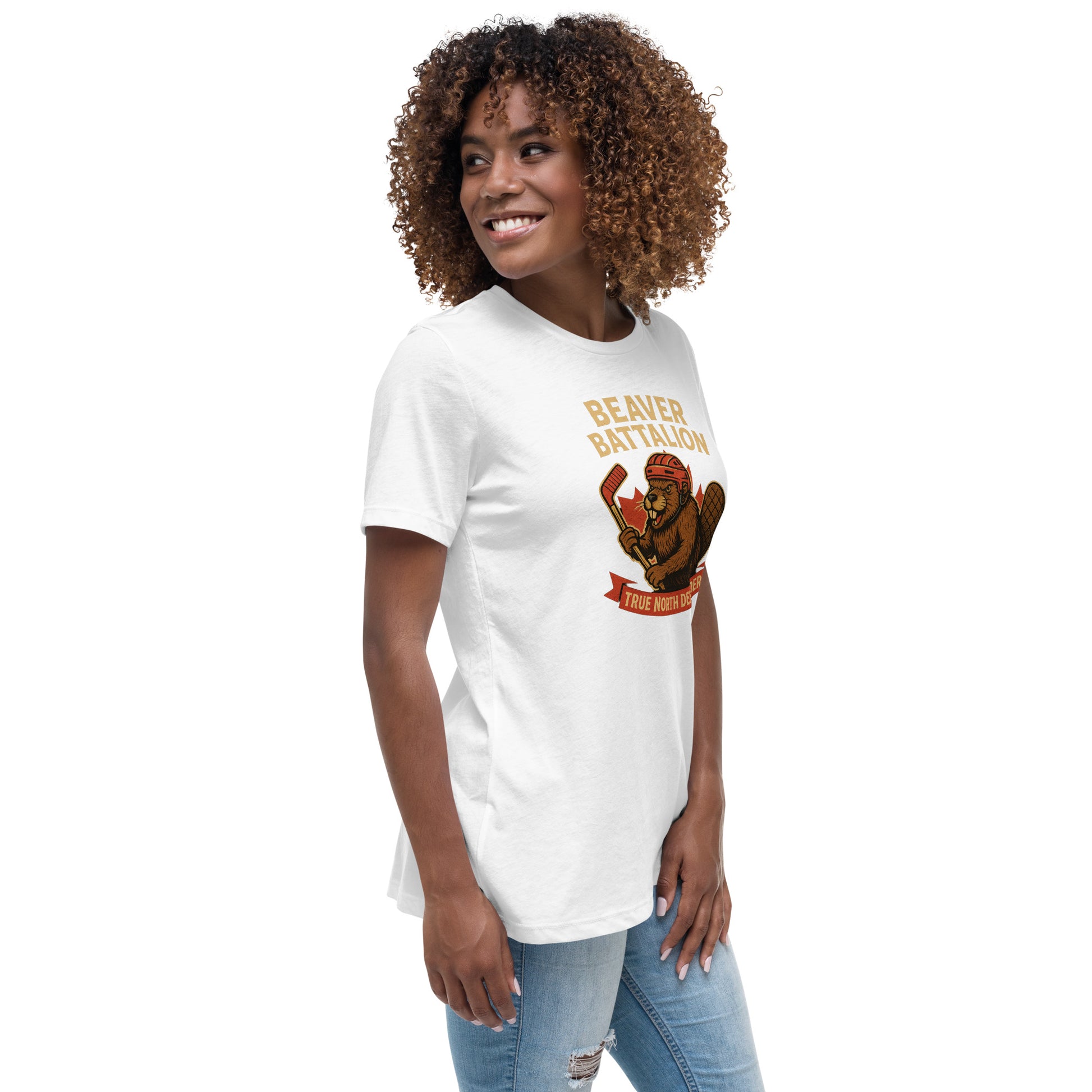 Beaver Battalion – True North Defender Women's Relaxed T-Shirt  from Rare Plus Apparel – unique movie & pop culture inspired design.