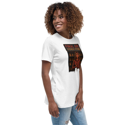 Final Girl Video Store Women's Relaxed T-Shirt  from Rare Plus Apparel – unique movie & pop culture inspired design.