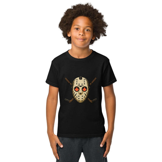 Hockey Mask Haunt Youth t-shirt  from Rare Plus Apparel – unique movie & pop culture inspired design.