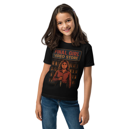 Final Girl Video Store Youth t-shirt  from Rare Plus Apparel – unique movie & pop culture inspired design.