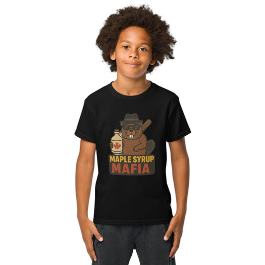 Maple Syrup Mafia Youth t-shirt  from Rare Plus Apparel – unique movie & pop culture inspired design.