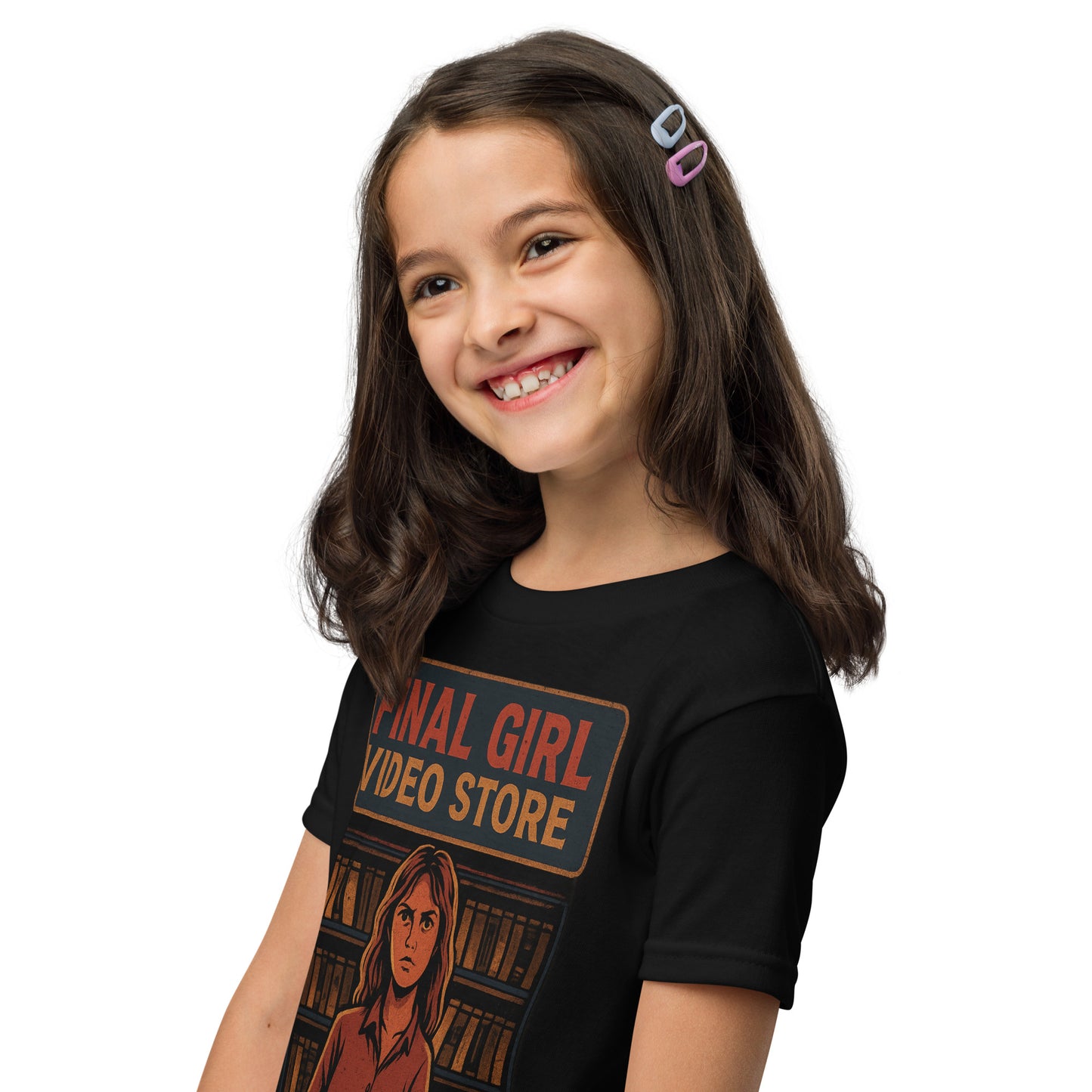 Final Girl Video Store Youth t-shirt  from Rare Plus Apparel – unique movie & pop culture inspired design.