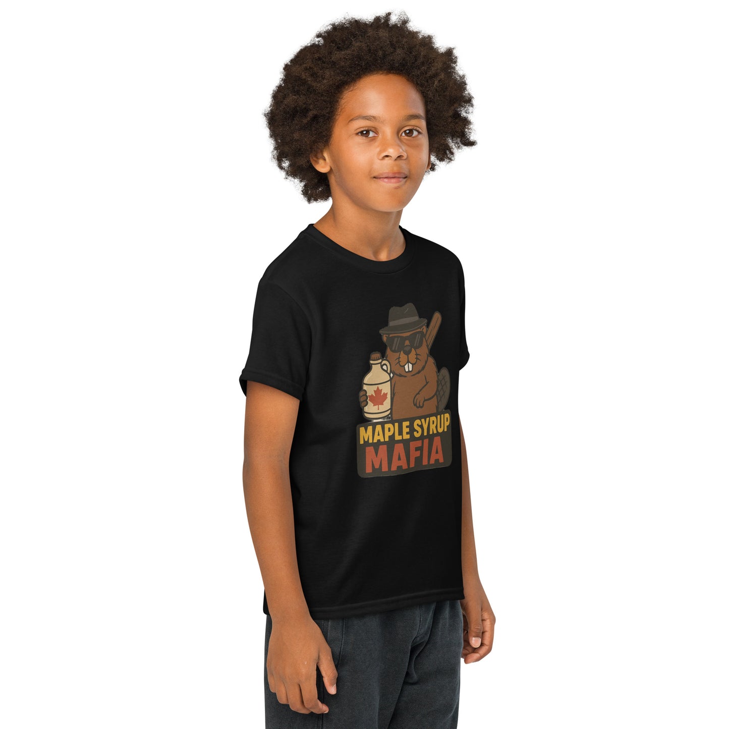 Maple Syrup Mafia Youth t-shirt  from Rare Plus Apparel – unique movie & pop culture inspired design.