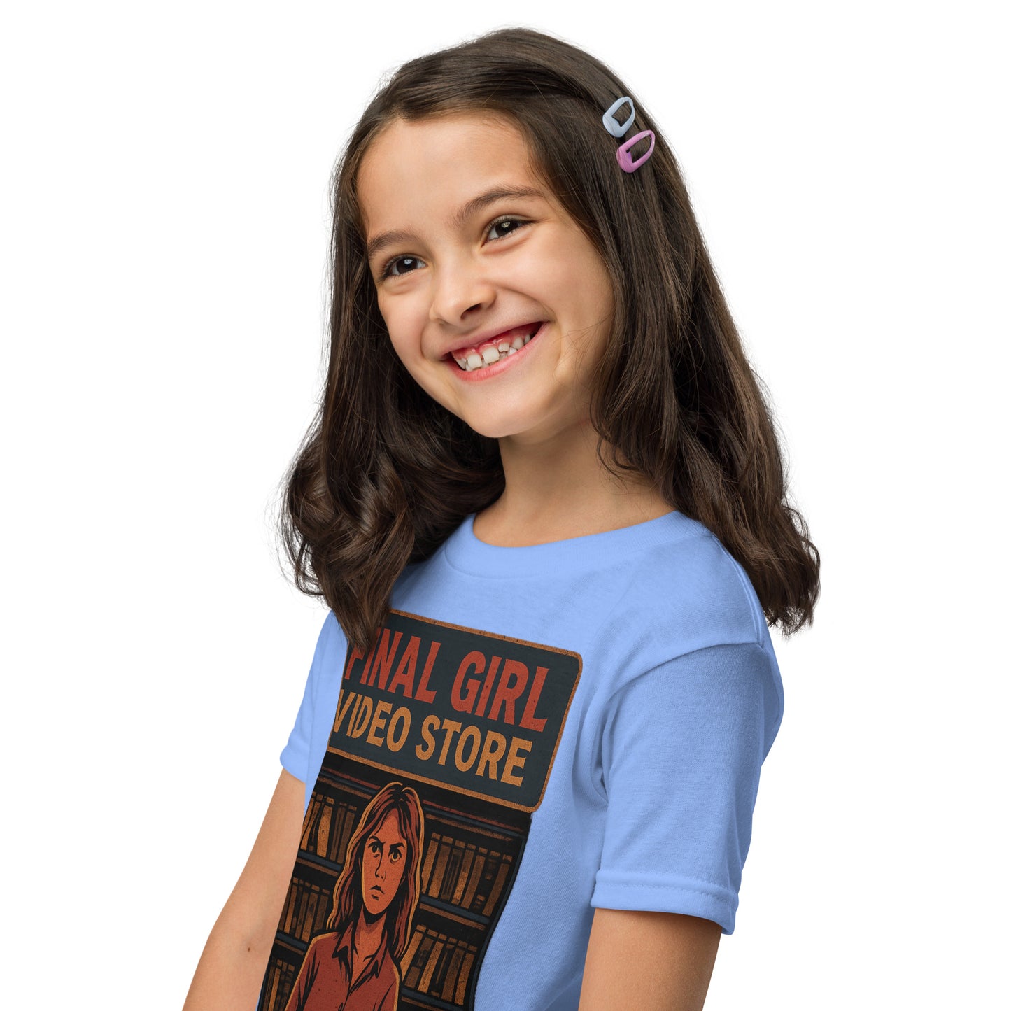 Final Girl Video Store Youth t-shirt  from Rare Plus Apparel – unique movie & pop culture inspired design.