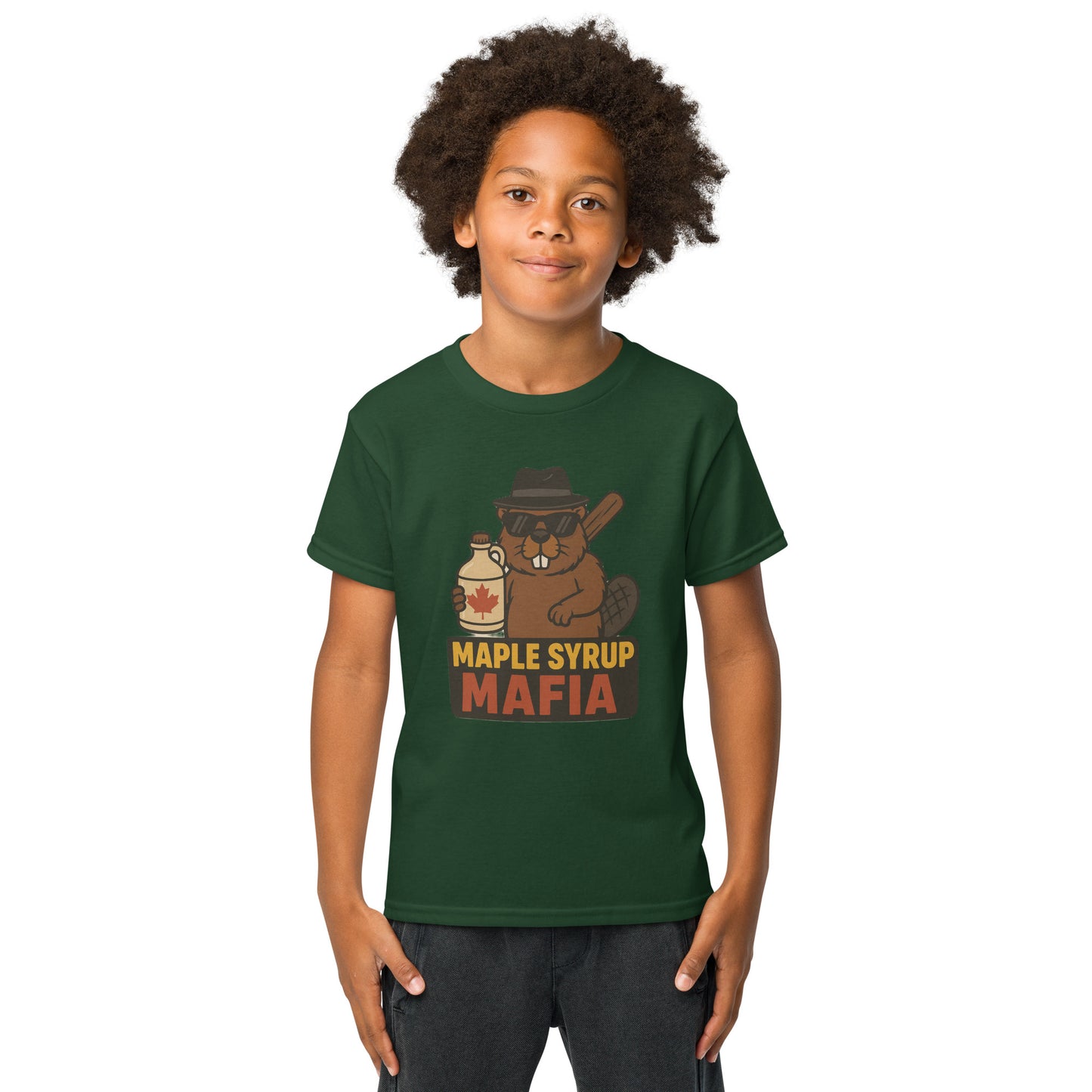 Maple Syrup Mafia Youth t-shirt  from Rare Plus Apparel – unique movie & pop culture inspired design.