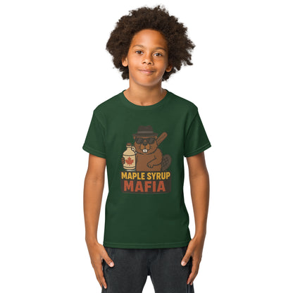 Maple Syrup Mafia Youth t-shirt  from Rare Plus Apparel – unique movie & pop culture inspired design.