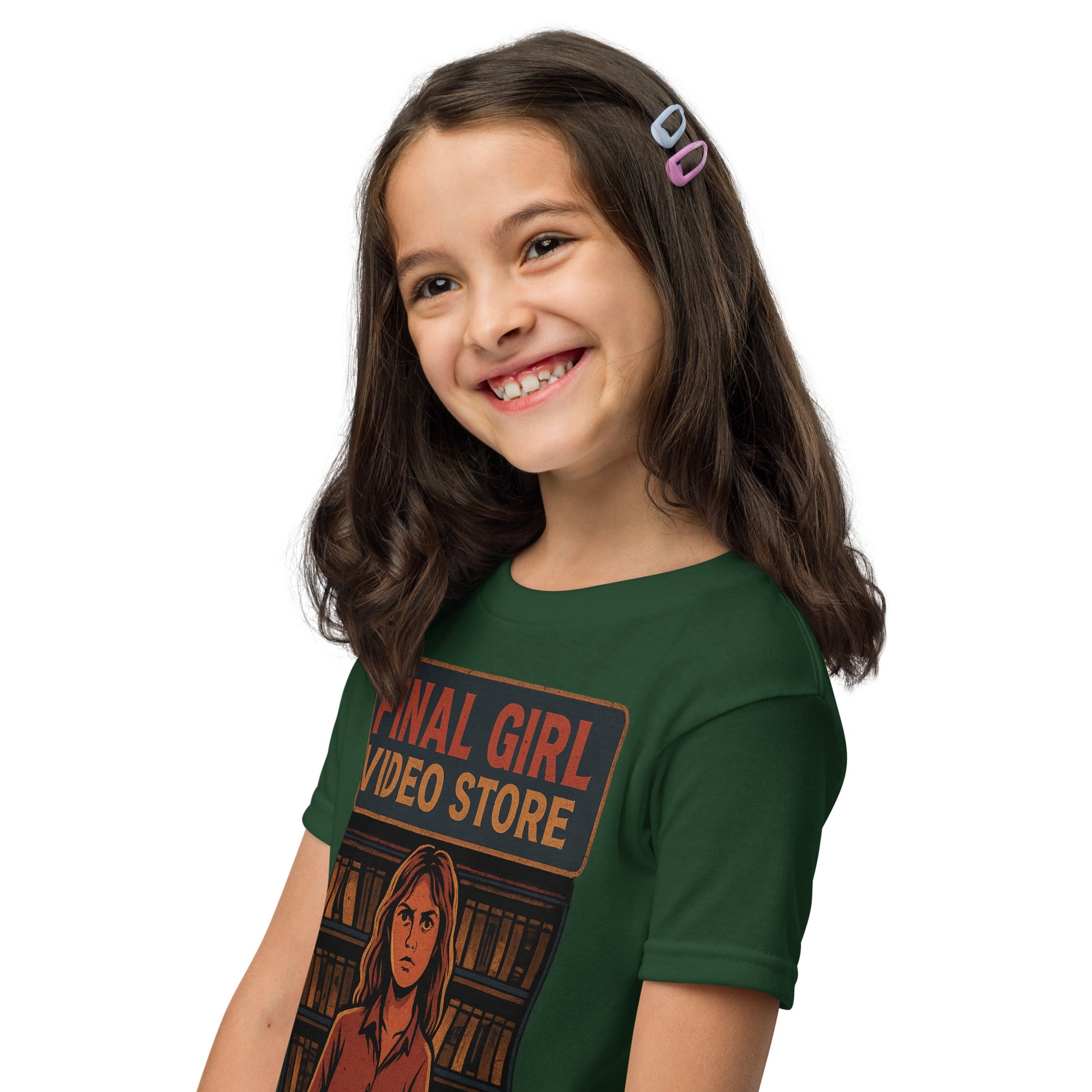 Final Girl Video Store Youth t-shirt  from Rare Plus Apparel – unique movie & pop culture inspired design.