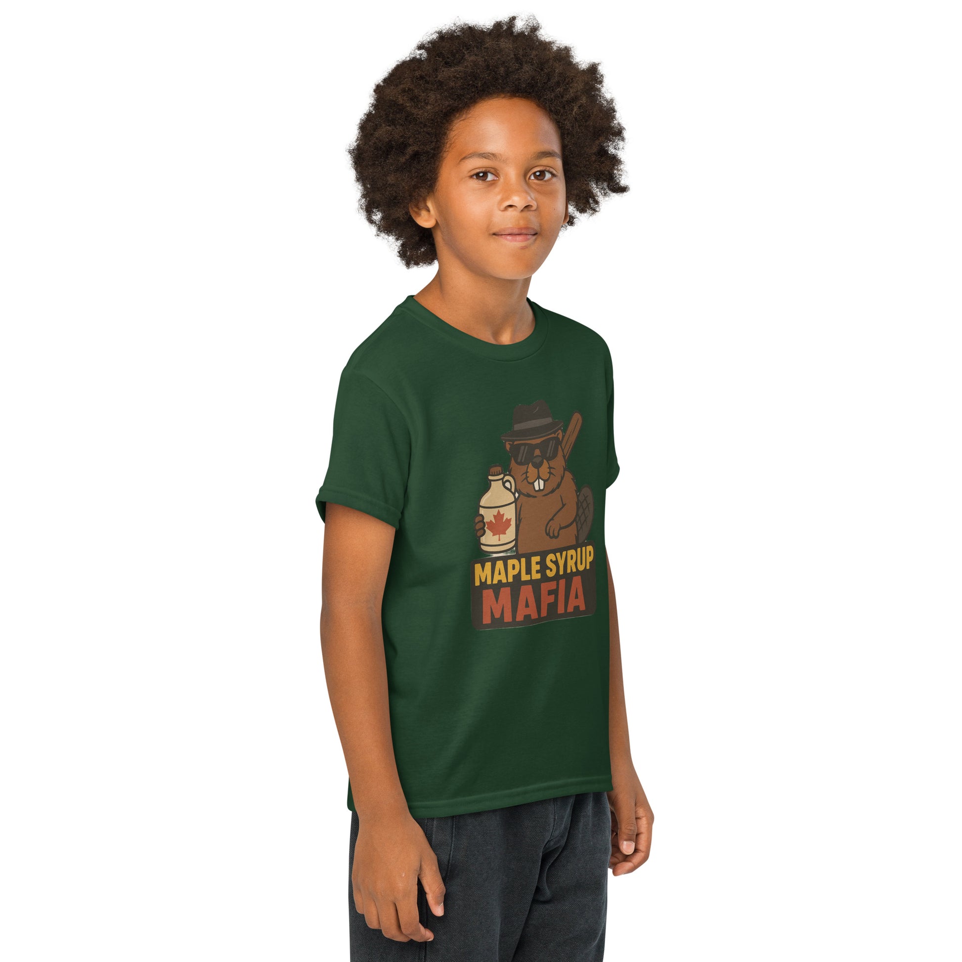 Maple Syrup Mafia Youth t-shirt  from Rare Plus Apparel – unique movie & pop culture inspired design.