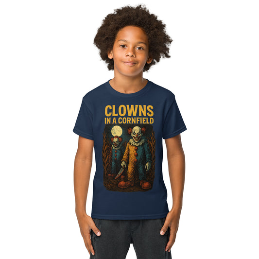 Clowns in a Cornfield Youth t-shirt  from Rare Plus Apparel – unique movie & pop culture inspired design.