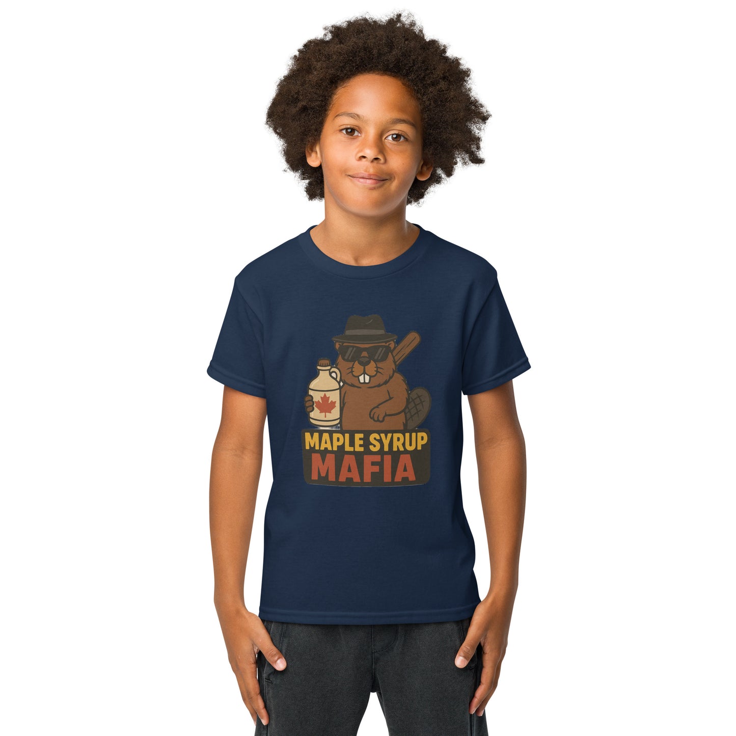 Maple Syrup Mafia Youth t-shirt  from Rare Plus Apparel – unique movie & pop culture inspired design.