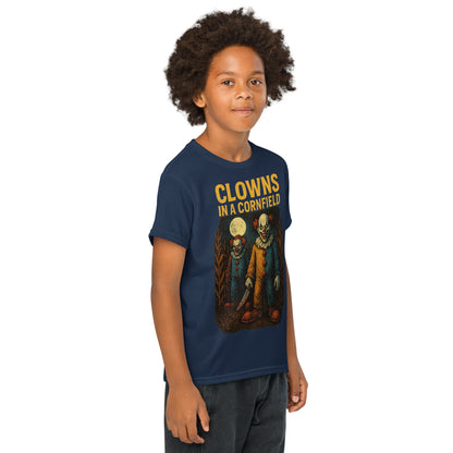 Clowns in a Cornfield Youth t-shirt  from Rare Plus Apparel – unique movie & pop culture inspired design.