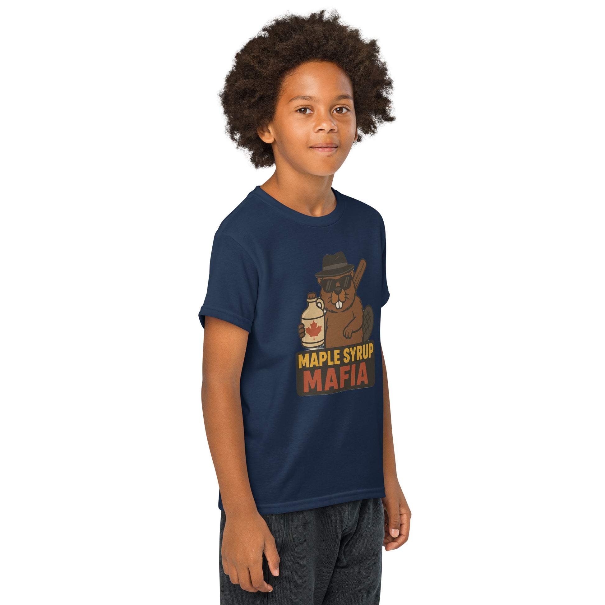 Maple Syrup Mafia Youth t-shirt  from Rare Plus Apparel – unique movie & pop culture inspired design.