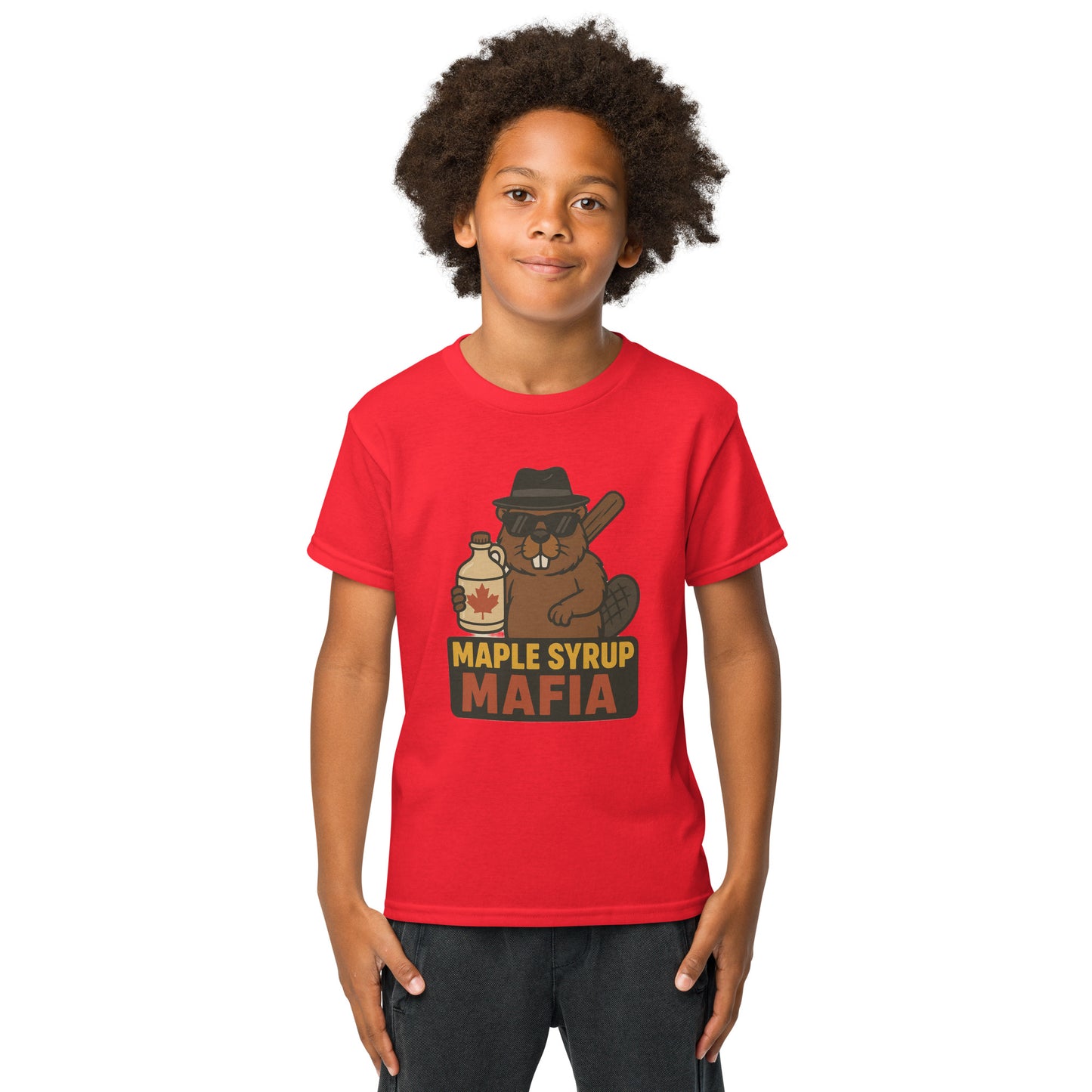 Maple Syrup Mafia Youth t-shirt  from Rare Plus Apparel – unique movie & pop culture inspired design.