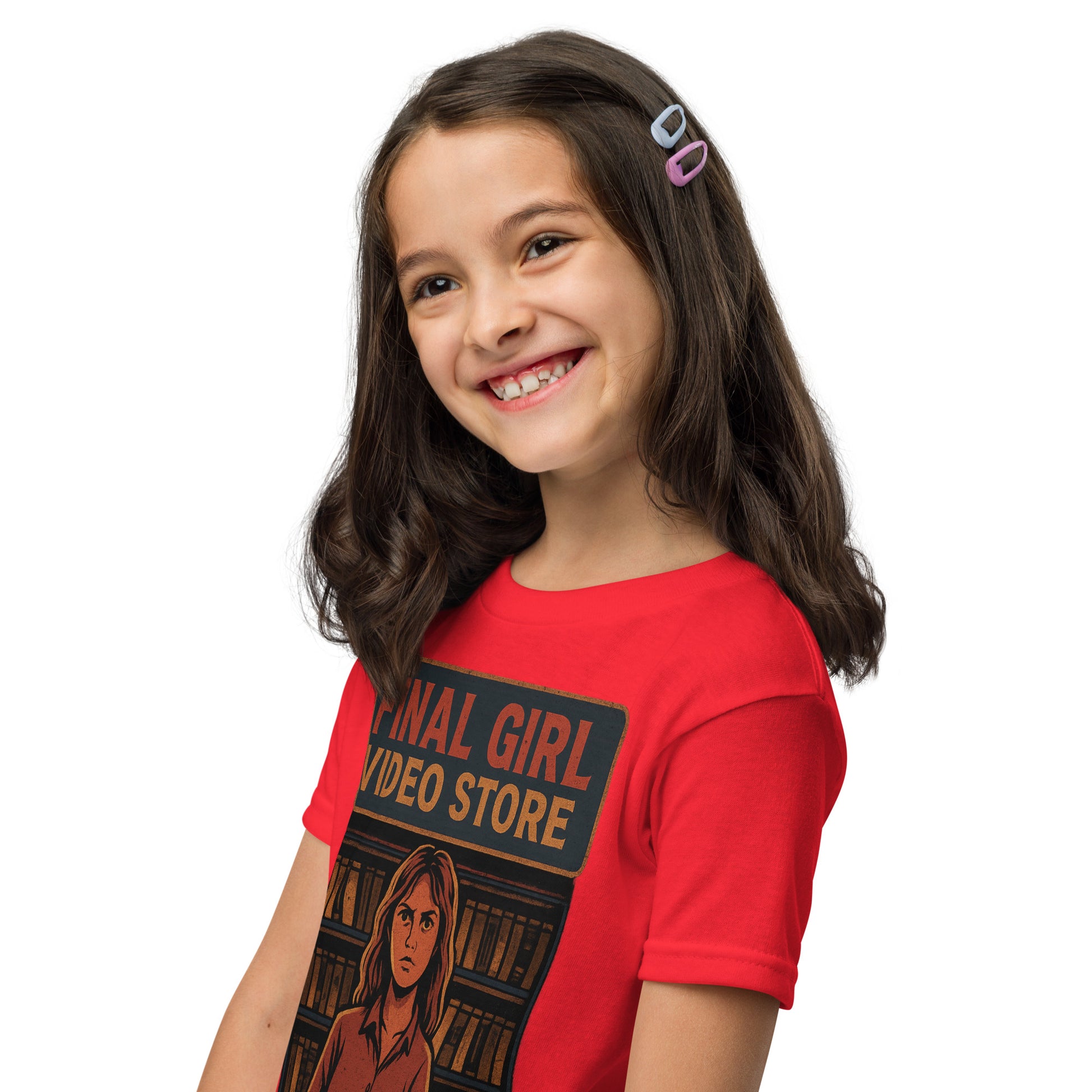 Final Girl Video Store Youth t-shirt  from Rare Plus Apparel – unique movie & pop culture inspired design.