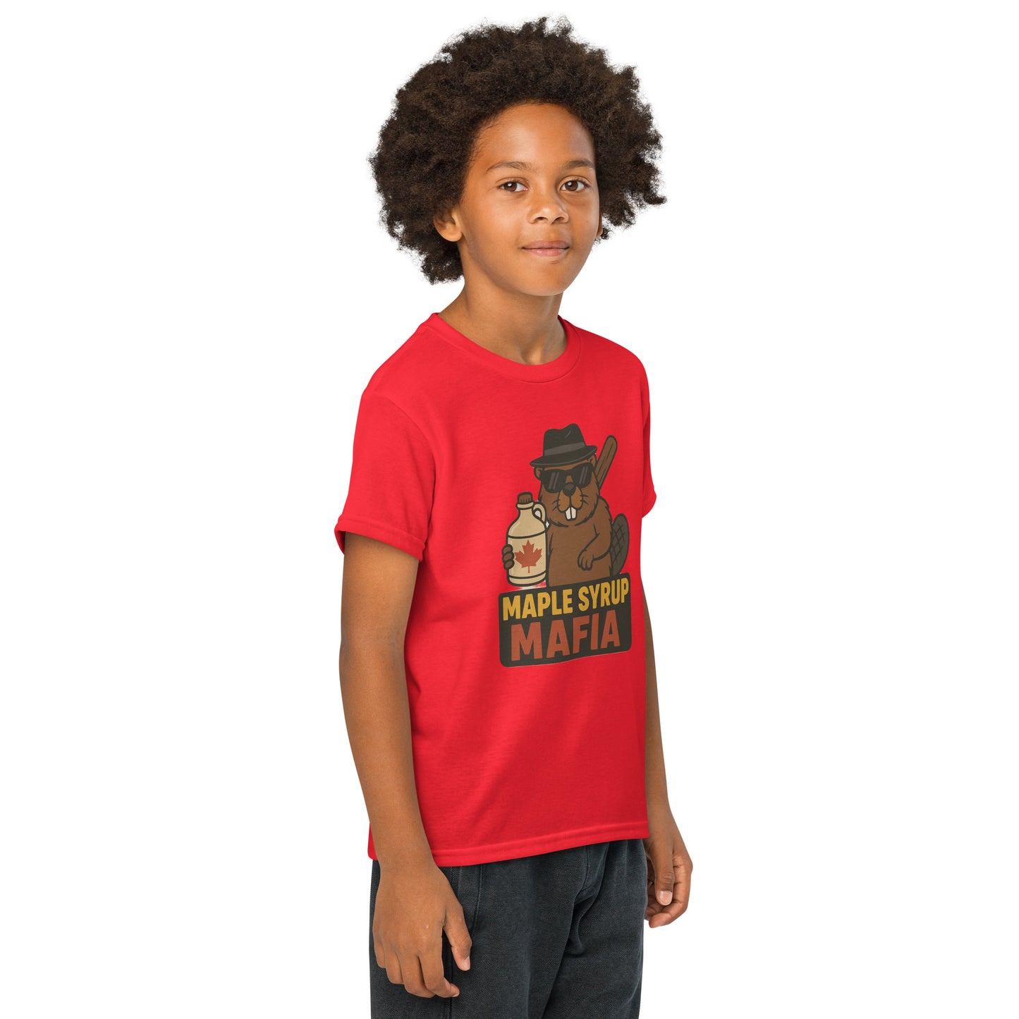 Maple Syrup Mafia Youth t-shirt  from Rare Plus Apparel – unique movie & pop culture inspired design.