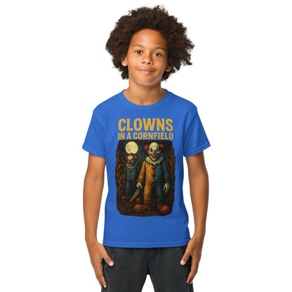 Clowns in a Cornfield Youth t-shirt  from Rare Plus Apparel – unique movie & pop culture inspired design.