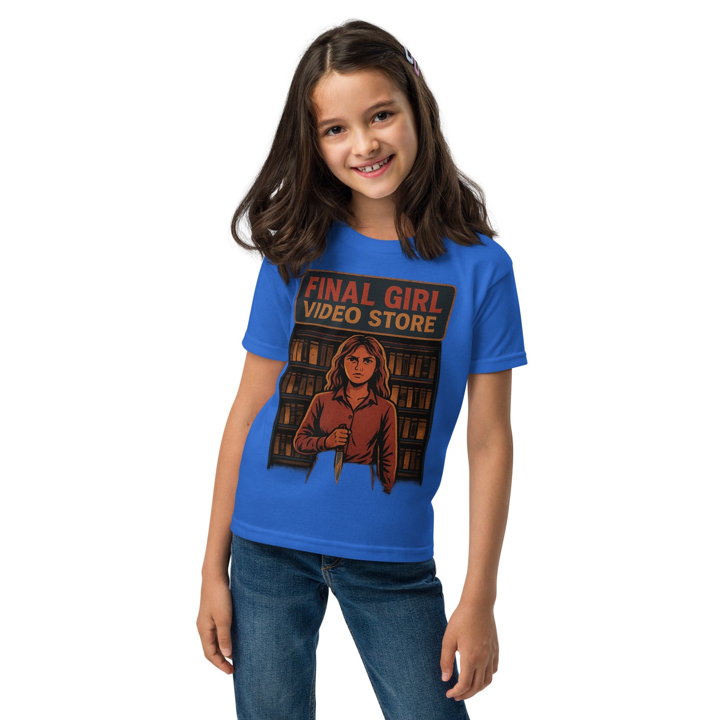 Final Girl Video Store Youth t-shirt  from Rare Plus Apparel – unique movie & pop culture inspired design.