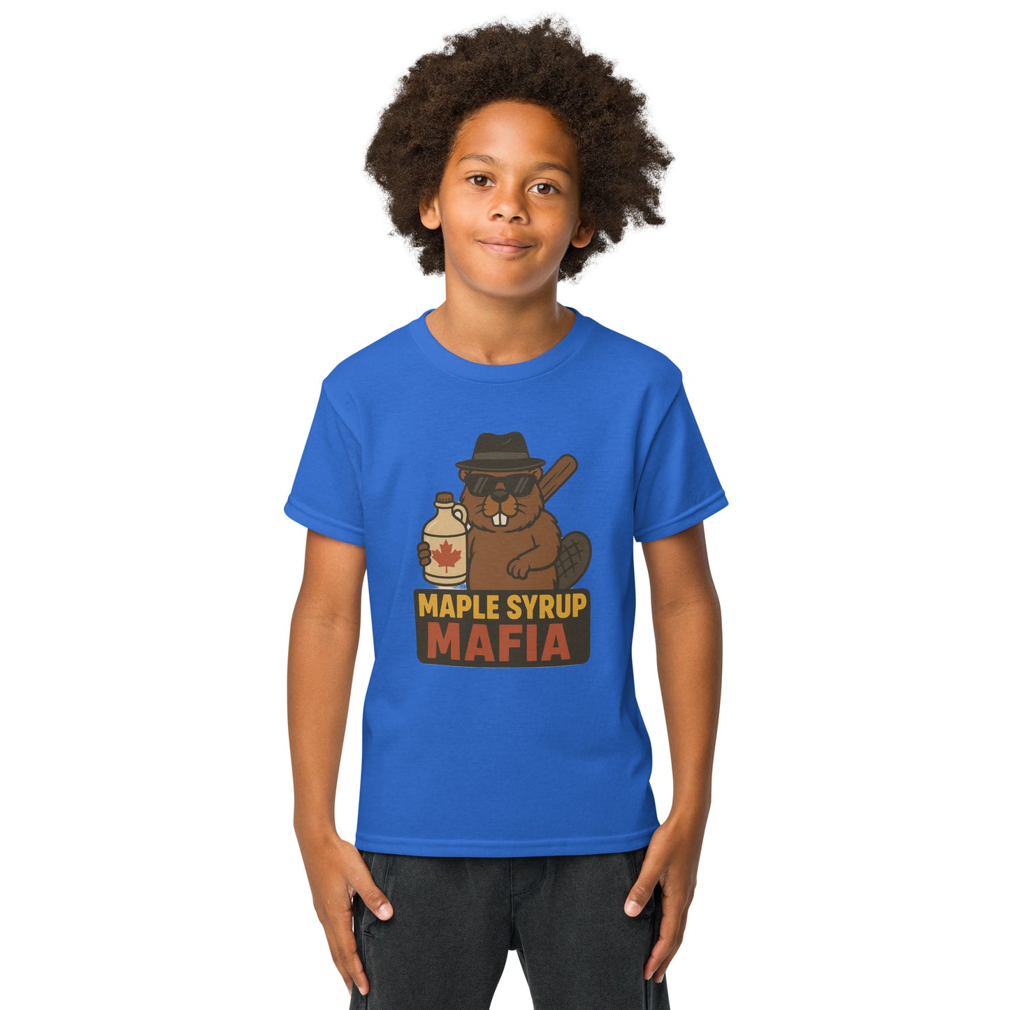 Maple Syrup Mafia Youth t-shirt  from Rare Plus Apparel – unique movie & pop culture inspired design.