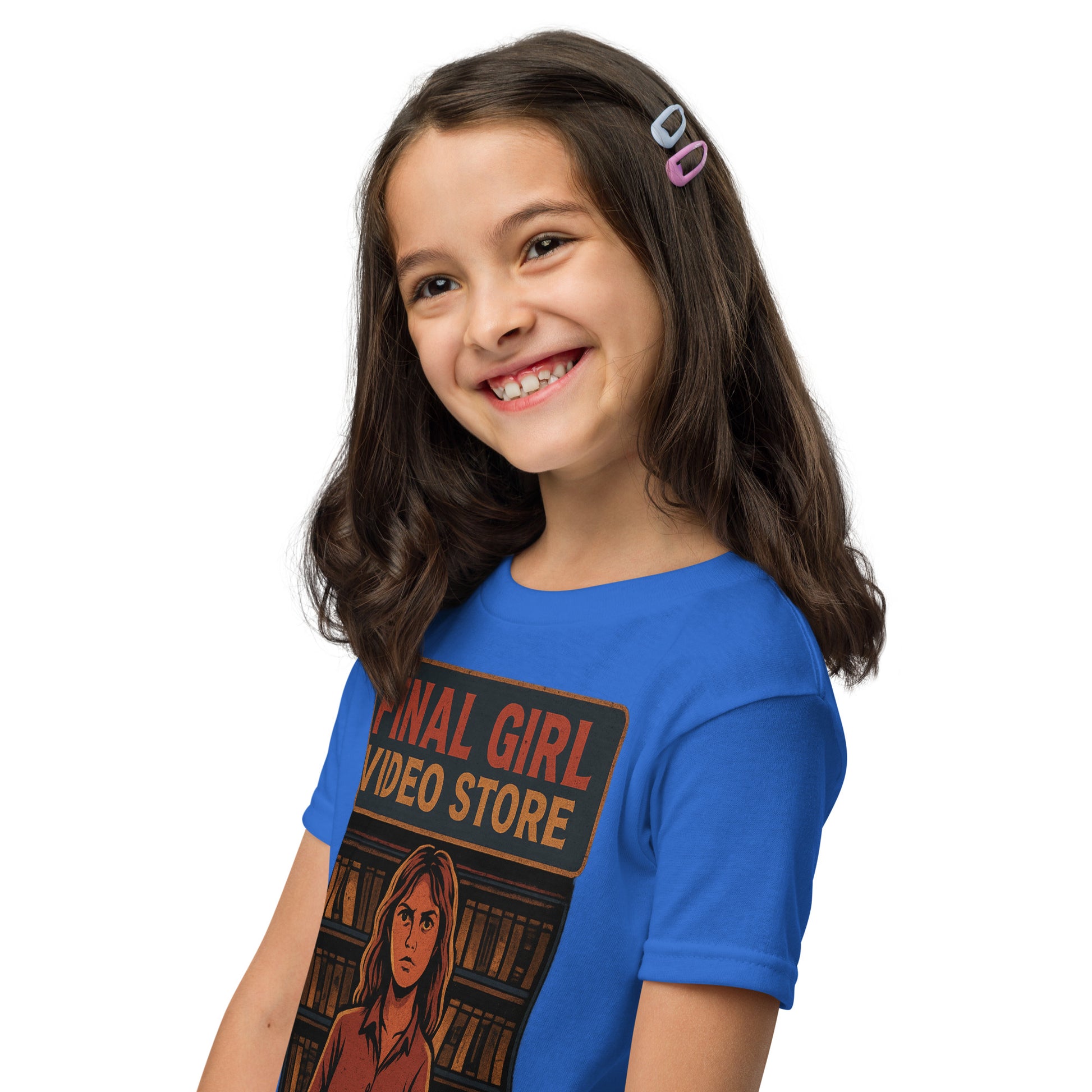 Final Girl Video Store Youth t-shirt  from Rare Plus Apparel – unique movie & pop culture inspired design.