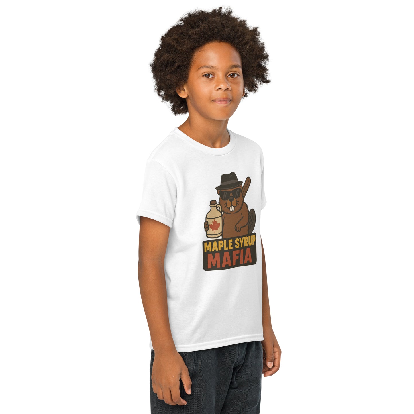 Maple Syrup Mafia Youth t-shirt  from Rare Plus Apparel – unique movie & pop culture inspired design.