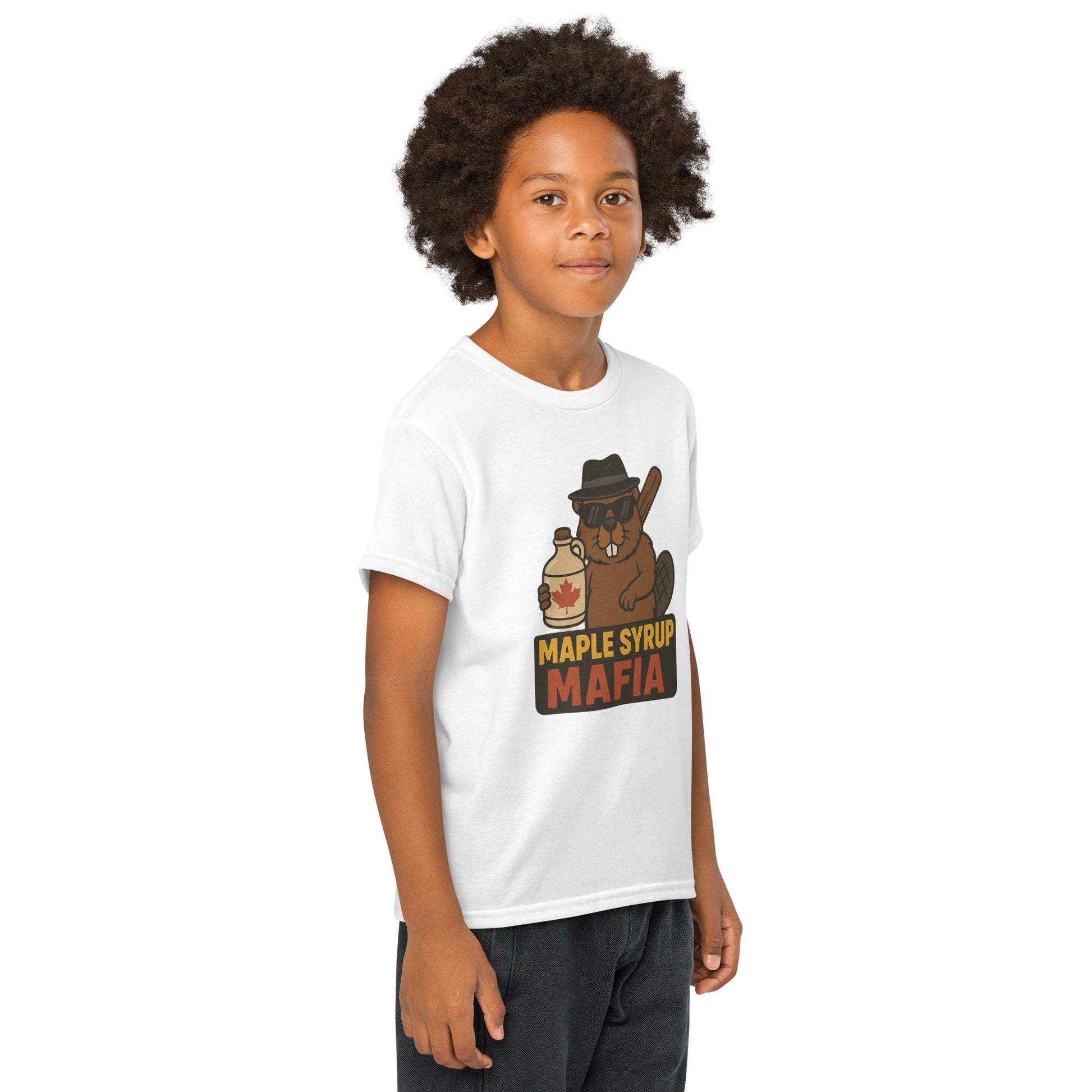 Maple Syrup Mafia Youth t-shirt  from Rare Plus Apparel – unique movie & pop culture inspired design.