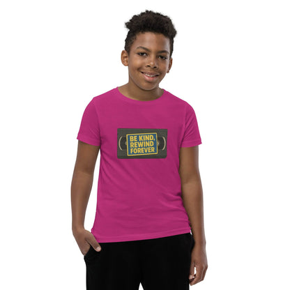 Be Kind, Rewind Forever Youth Short Sleeve T-Shirt  from Rare Plus Apparel – unique movie & pop culture inspired design.