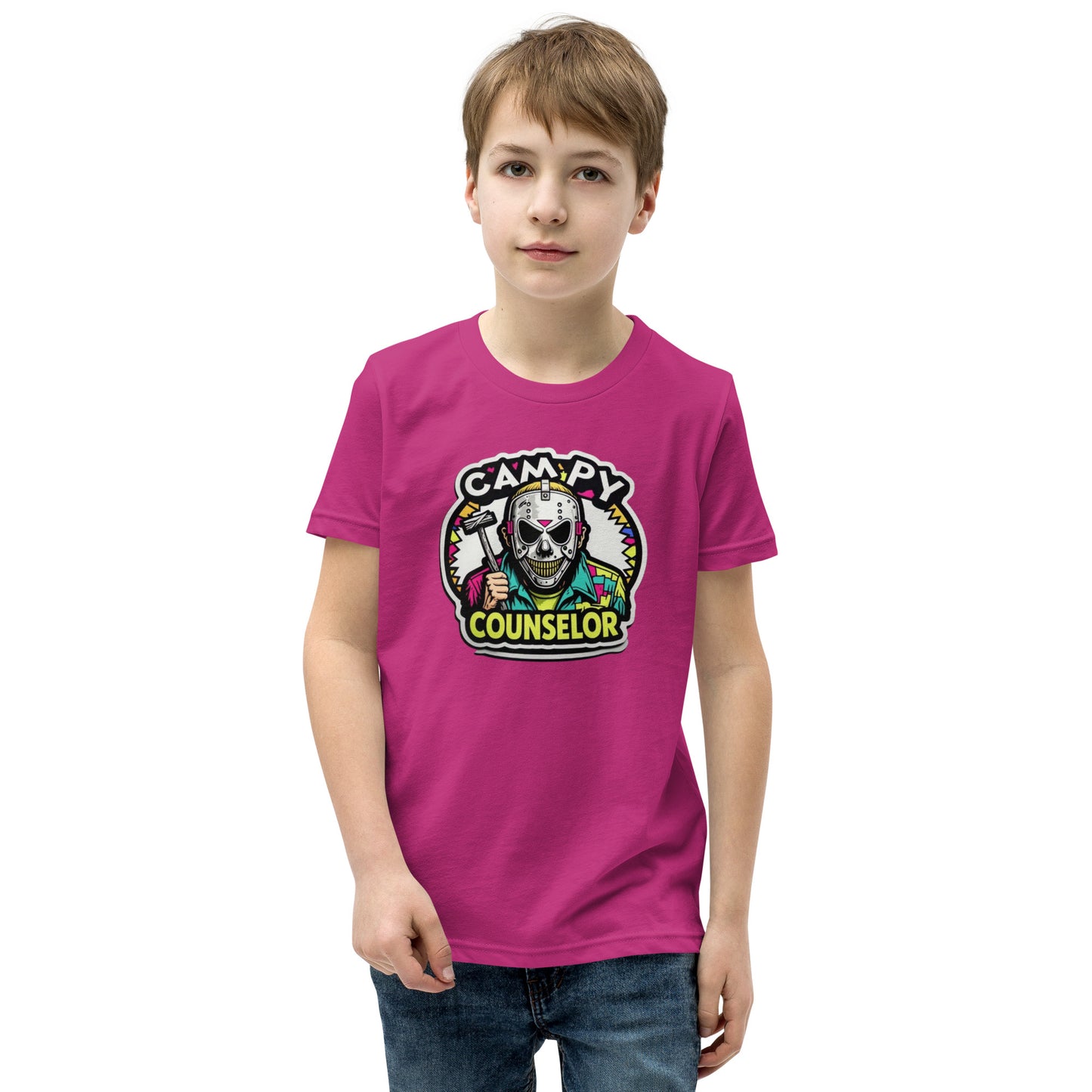 Campy Counselor Youth Short Sleeve T-Shirt  from Rare Plus Apparel – unique movie & pop culture inspired design.