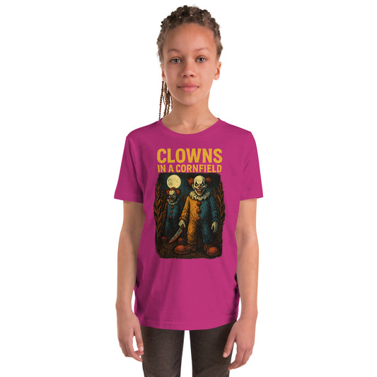 Clowns in a Cornfield Youth Short Sleeve T-Shirt  from Rare Plus Apparel – unique movie & pop culture inspired design.
