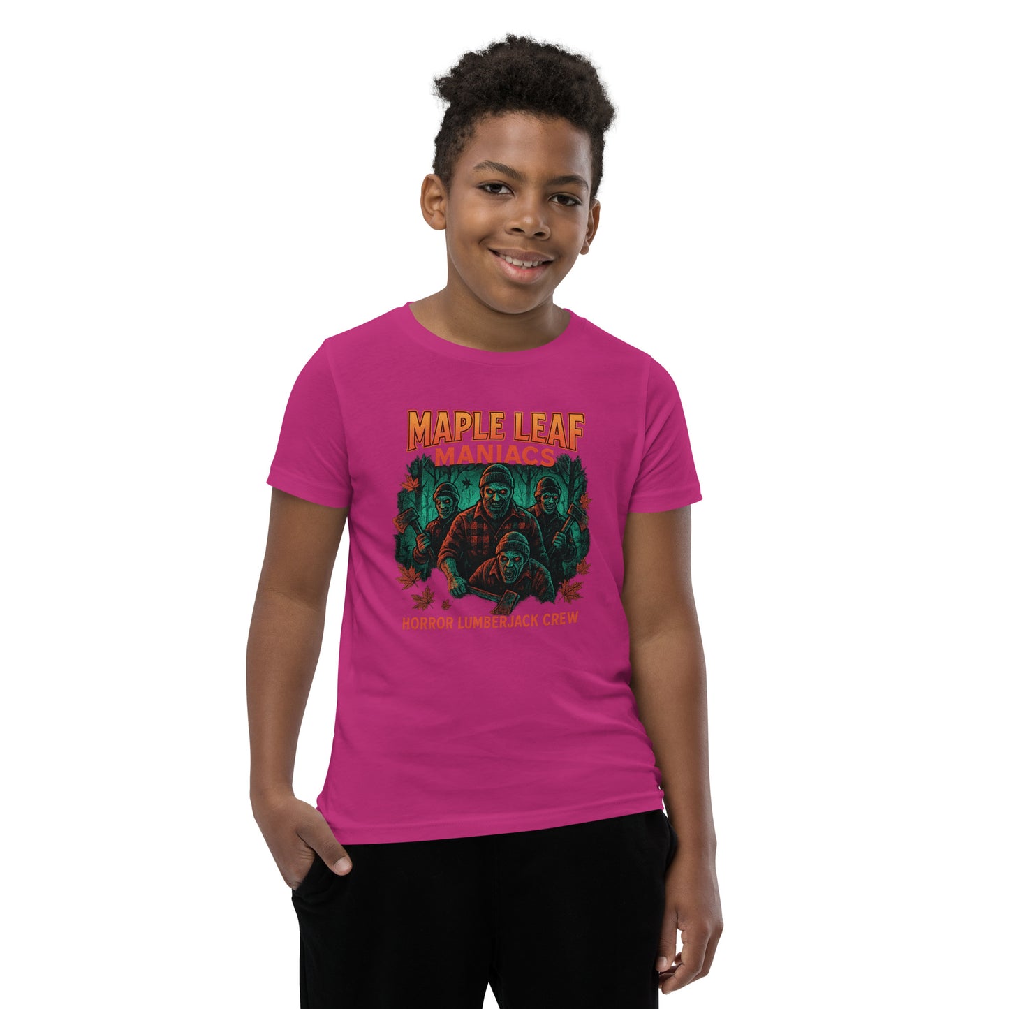 Maple Leaf Maniacs Youth Short Sleeve T-Shirt  from Rare Plus Apparel – unique movie & pop culture inspired design.