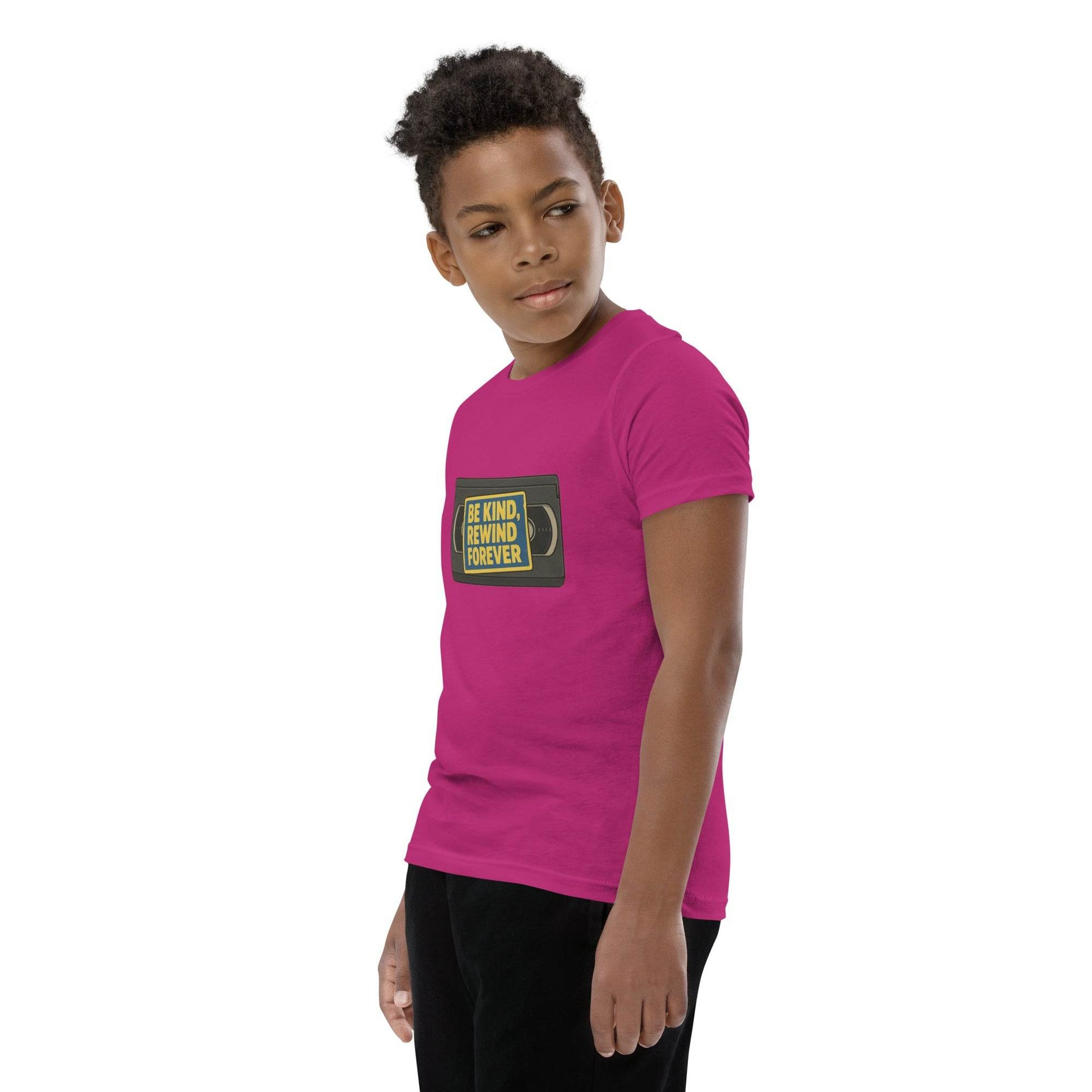 Be Kind, Rewind Forever Youth Short Sleeve T-Shirt  from Rare Plus Apparel – unique movie & pop culture inspired design.