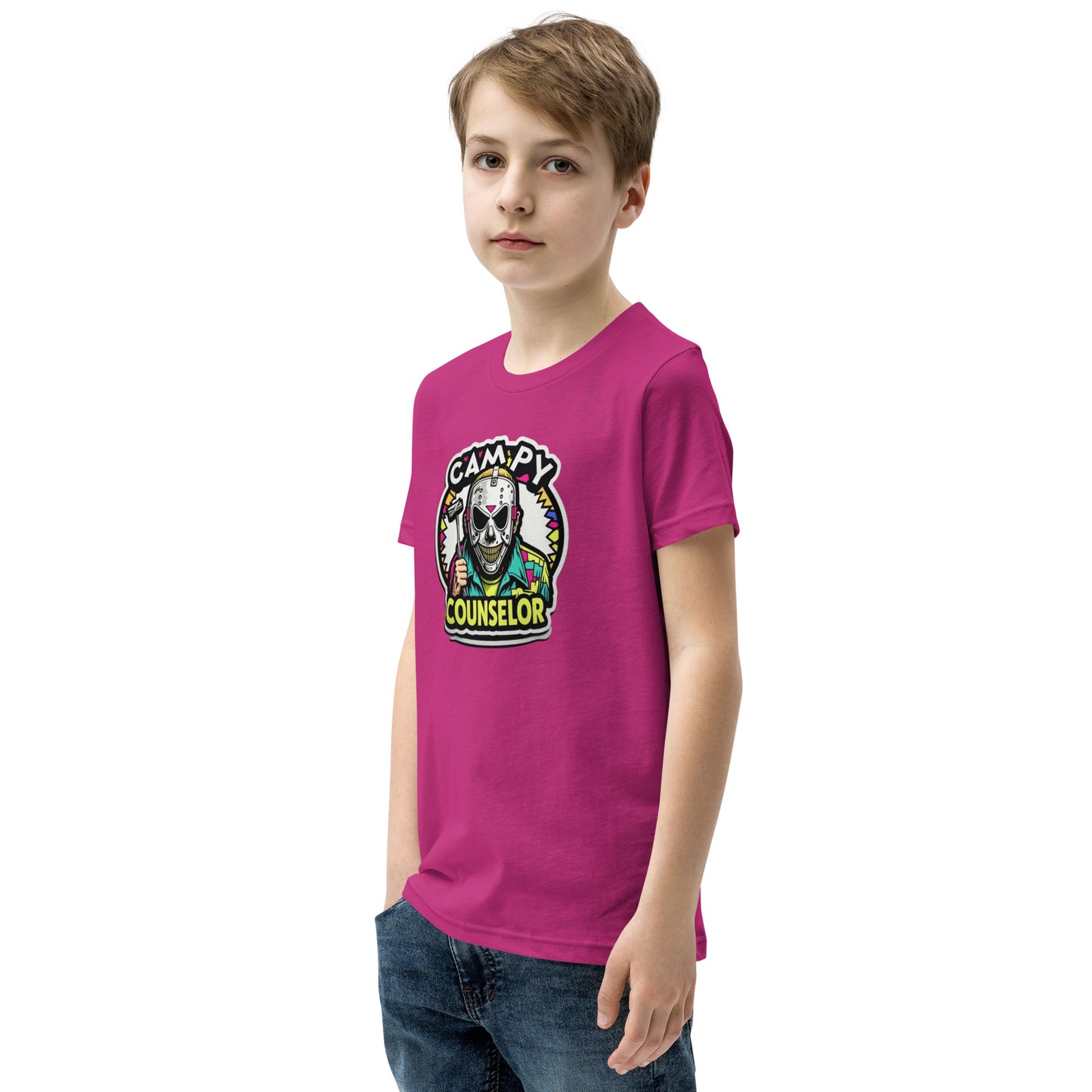 Campy Counselor Youth Short Sleeve T-Shirt  from Rare Plus Apparel – unique movie & pop culture inspired design.
