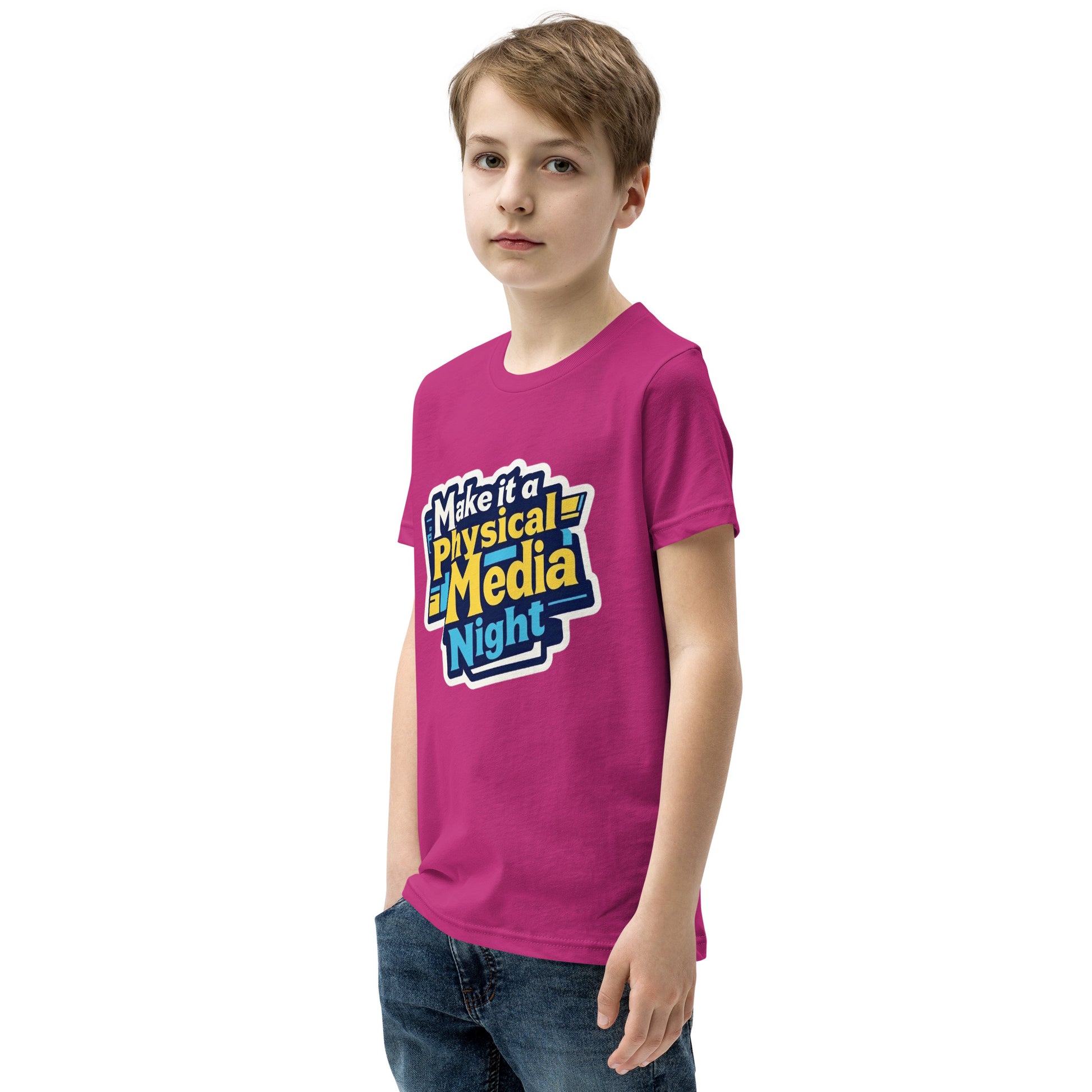 Make it a Physical Media Night Youth Short Sleeve T-Shirt  from Rare Plus Apparel – unique movie & pop culture inspired design.