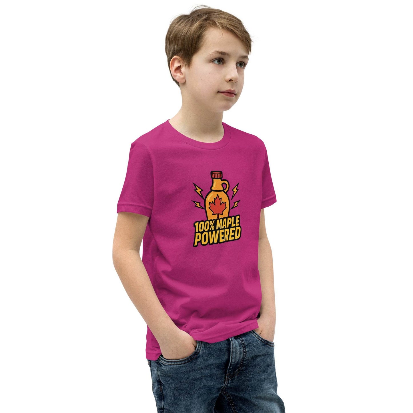 100% Maple Powered Youth Short Sleeve T-Shirt  from Rare Plus Apparel – unique movie & pop culture inspired design.