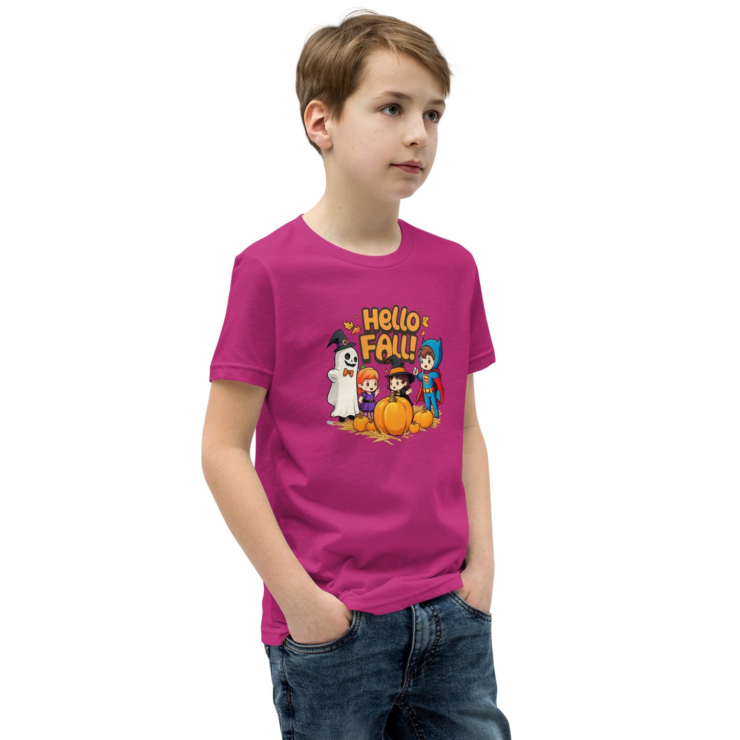 Hello Fall Youth Short Sleeve T-Shirt  from Rare Plus Apparel – unique movie & pop culture inspired design.