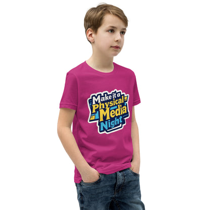 Make it a Physical Media Night Youth Short Sleeve T-Shirt  from Rare Plus Apparel – unique movie & pop culture inspired design.