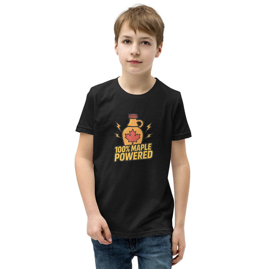 100% Maple Powered Youth Short Sleeve T-Shirt  from Rare Plus Apparel – unique movie & pop culture inspired design.